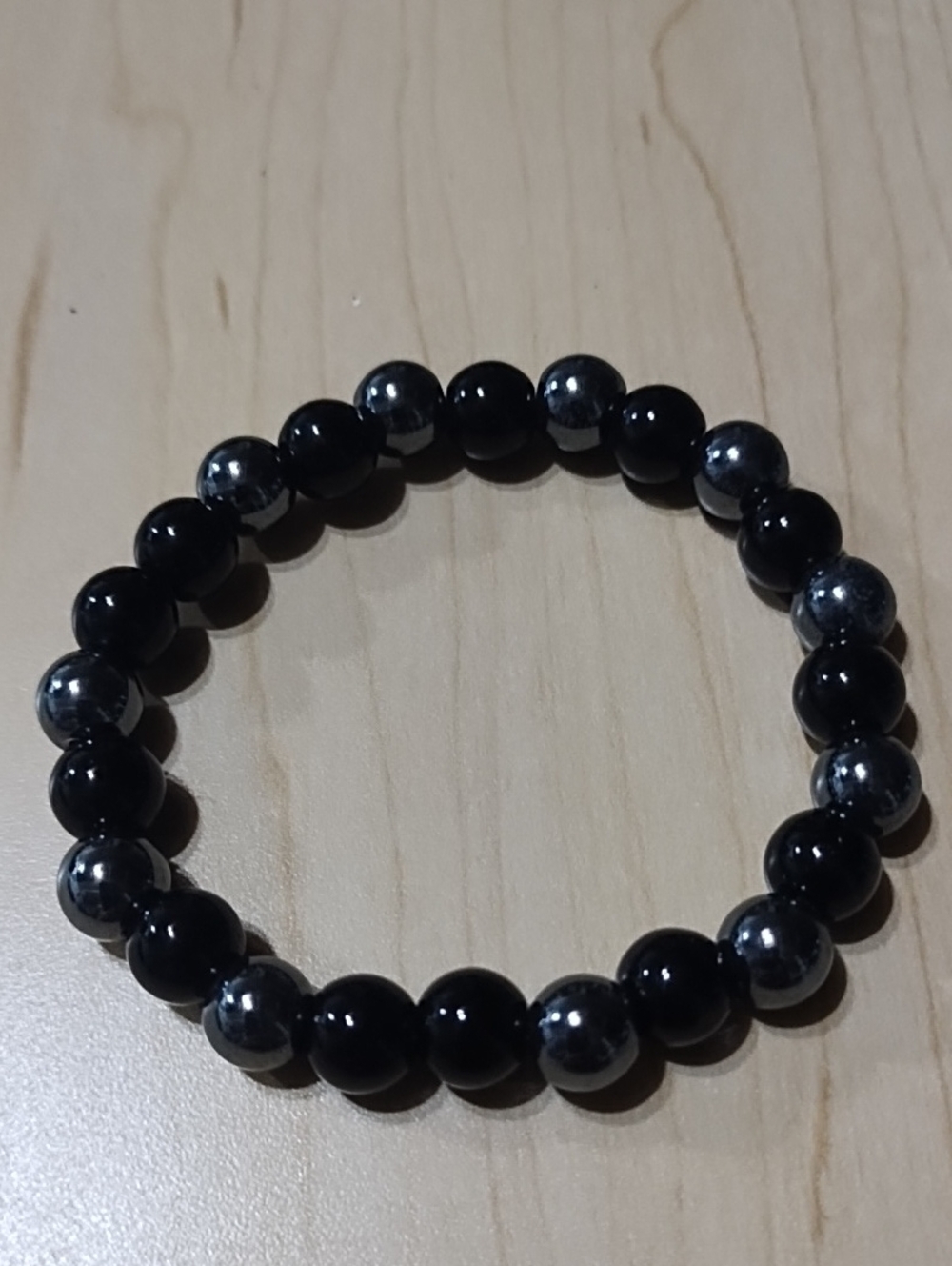 Black and Silver Beaded Moonstone Stretch Bracelet - Classic Style NIP.